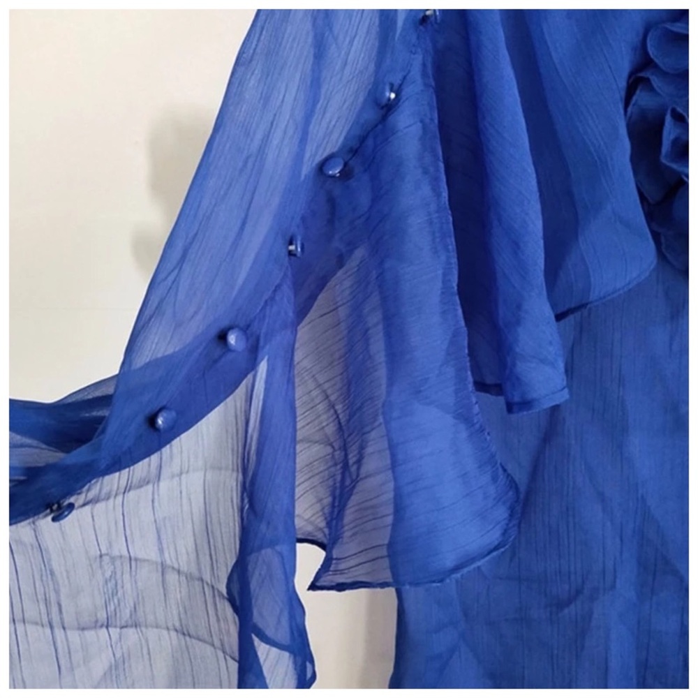Gorgeous Blue & Black Ruffle Sheer Top - Picture 8 of 8